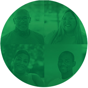group of 4 students with green transparent overlay